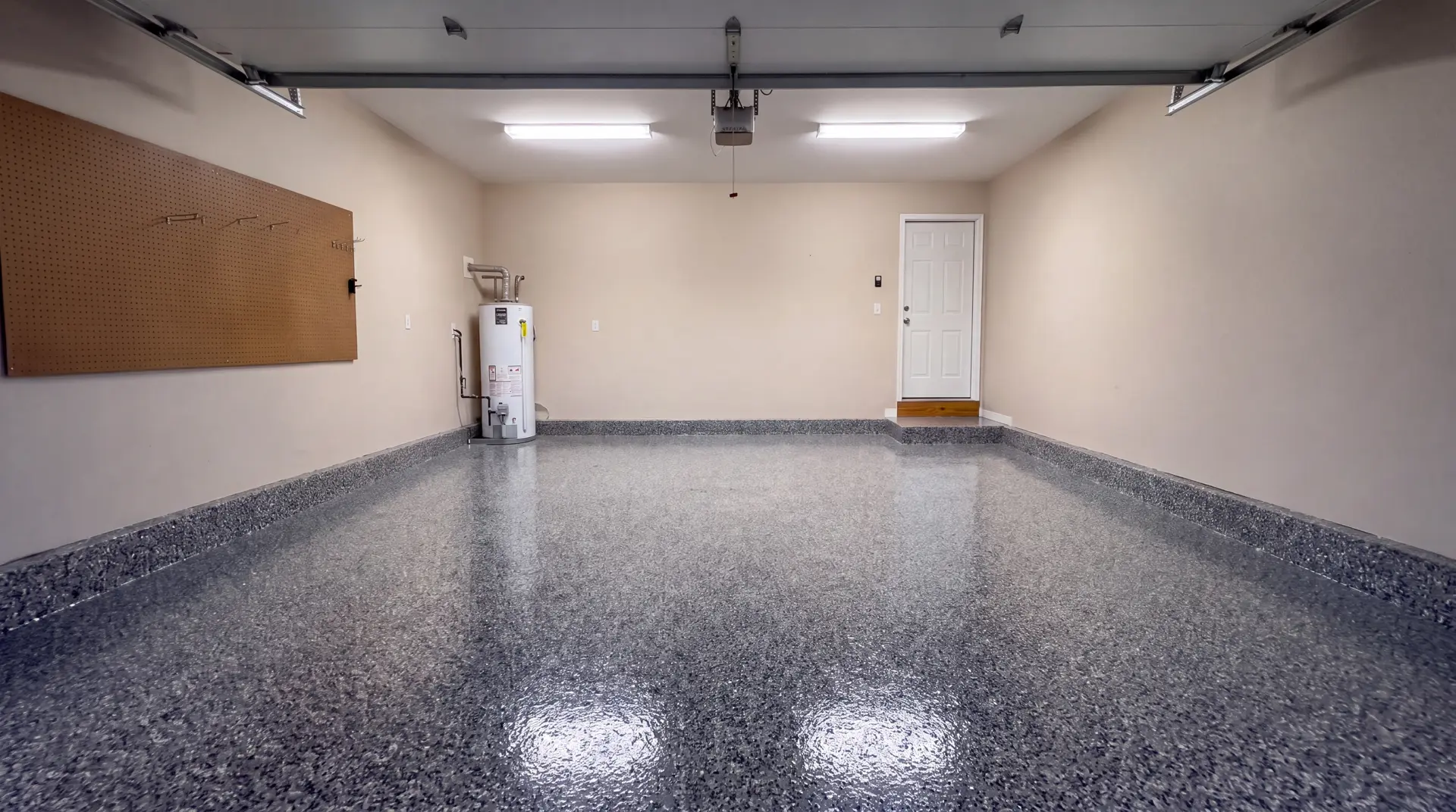 The garage with a finished glossy flake floor
